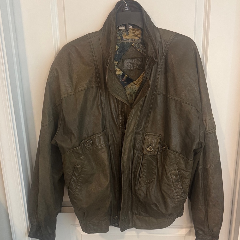 Olive Leather Military Field Jacket